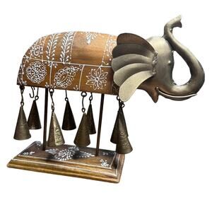 Journeys East Metal & Wood Elephant Chime Table Decor